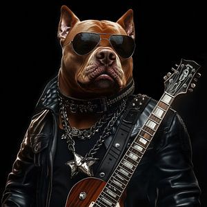 Pitbull Rockstar mit Gitarre Porträt