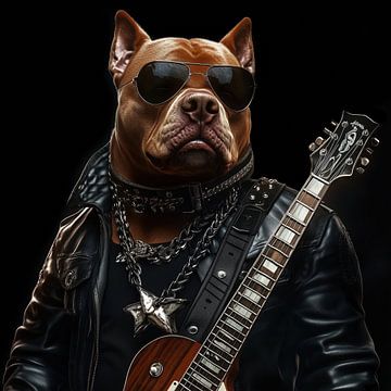 Pitbull rockster met gitaar portret van TheXclusive Art