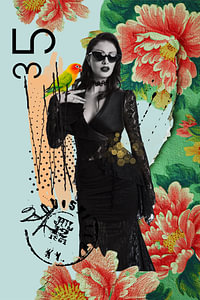Woman in wallpaper forest