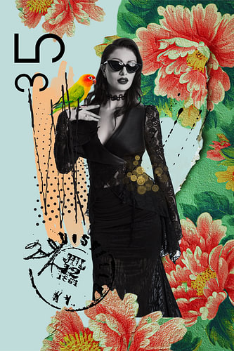 Woman in wallpaper forest