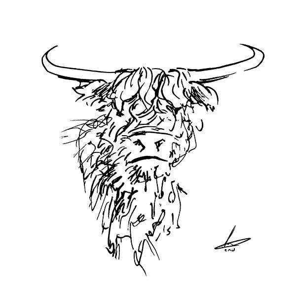 Abstracte tekening van een hooglander van Emiel de Lange