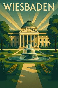 Wiesbaden Art Deco Poster - Kurhaus & Brunnen Eleganz