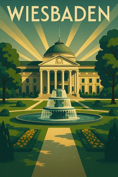 Wiesbaden Art Deco Poster – Kurhaus &amp; Fountain Elegance by Travel Shop