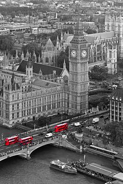 Big Ben with red buses in London by Anton de Zeeuw
