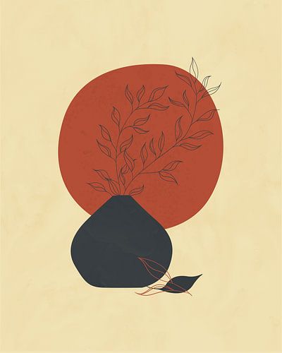 Minimalistisch stilleven met een tak in een vaas