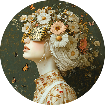 Bloemen Vrouw | Vlinder Bloemen Vrouw van Blikvanger Schilderijen
