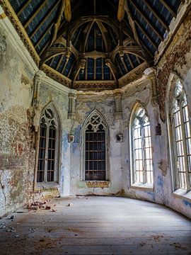 Kasteel / Chateau Hogemeyer, België - Urbex / plafond / blauw / glas in lood / ramen  / vervallen