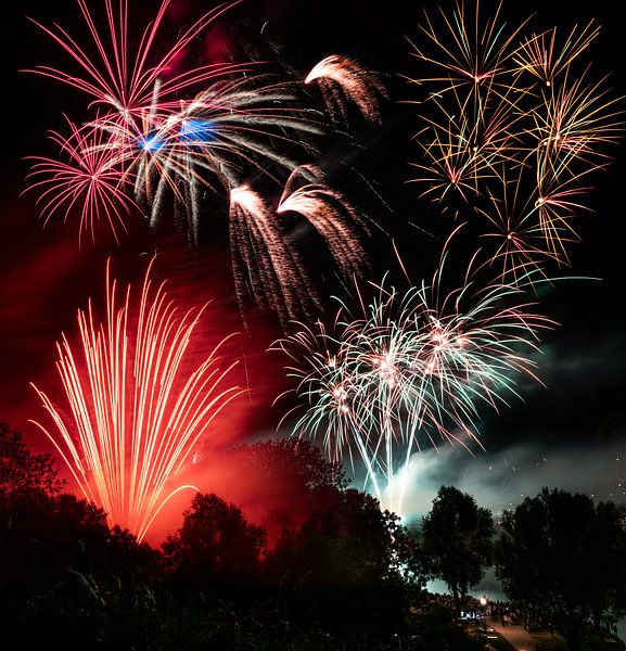 Groot vuurwerkspektakel in een park van ManfredFotos