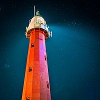 Vuurtoren op Scheveningen in de nacht