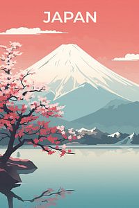 Retro-Reiseplakat Japan mit Berg Fuji