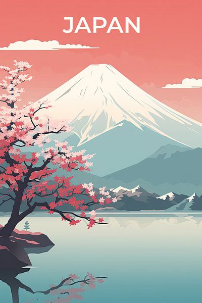 Retro-Reiseplakat Japan mit Berg Fuji von True Nature Art