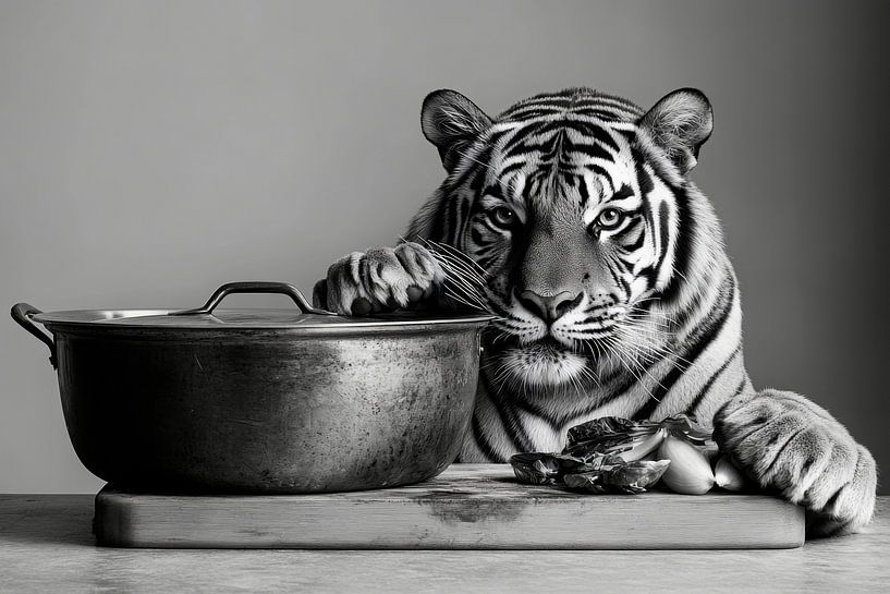 Tiger in the kitchen by Poster Art Shop
