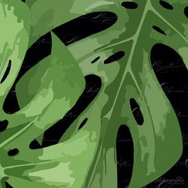 Fensterblätter auf Schwarz mit Text Triptychon 1 v. 3 von AidasignArt