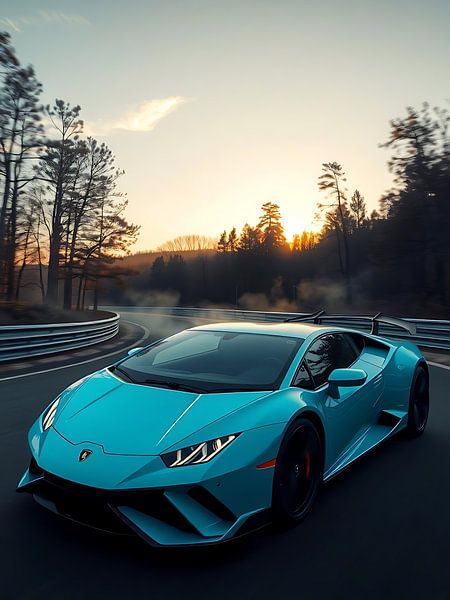 Lamborghini Huracan Blauw Zonsondergang Snelheidsovertreding 2 van MIROKKU