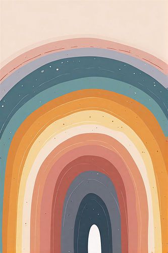 Boho Pastel Rainbow Wall Art - Muted Tones Watercolor Nursery Print in Pink and Mustard