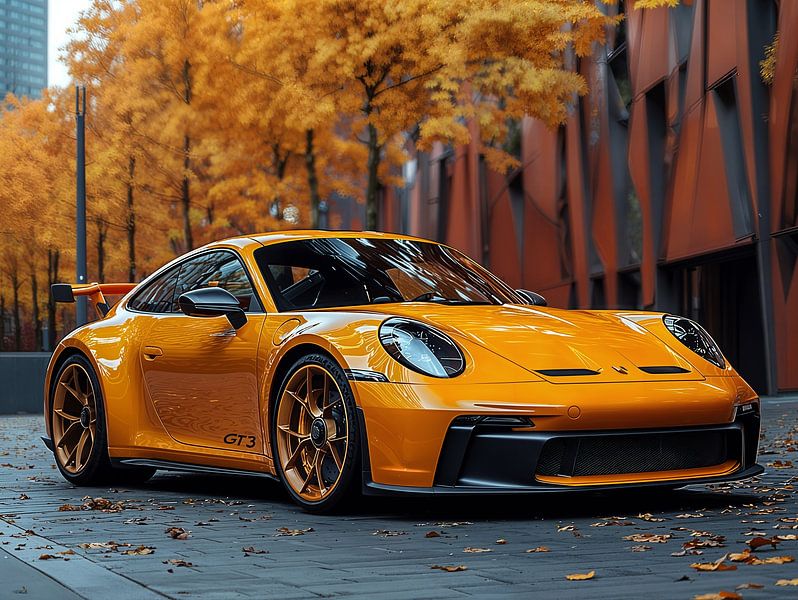 Porsche 911 orange in the city by Bianca Bakkenist