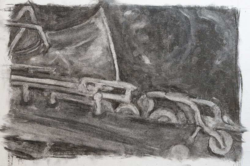 Saxophon in Holzkohle von Anke Claessen