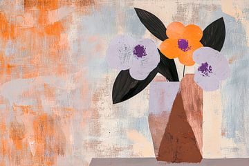 Nature morte aux fleurs colorées avec vase géométrique sur Poster Art Shop