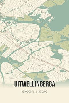 Vintage map of Uitwellingerga (Fryslan) by Rezona