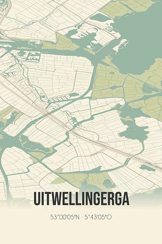 Alte Karte von Uitwellingerga (Fryslan)