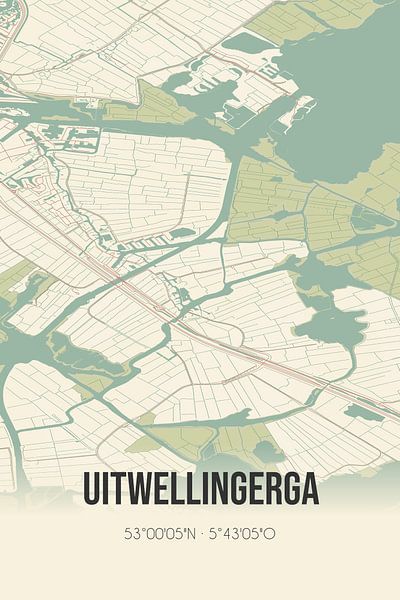 Alte Karte von Uitwellingerga (Fryslan) von Ortsdrucke