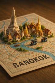 Bangkok 3D Karte Diorama - Miniatur-Tempel und Tuk-Tuks von Travel Shop