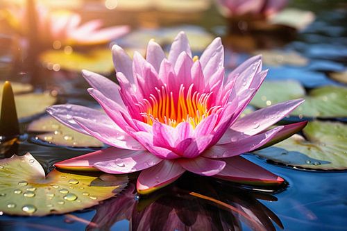 Waterlelies in een vijver in het zonlicht