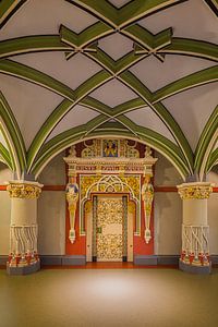 Kleurrijke Architectuur van het Landgericht in Halle (Saale)
