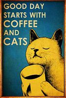 Vintage Cat genießt eine Tasse Kaffee