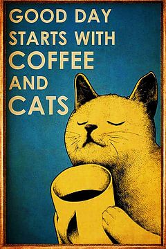 Vintage Cat genießt eine Tasse Kaffee