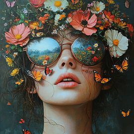 Gesicht Sonnenbrille Blumen von Blickfänger Gemälde