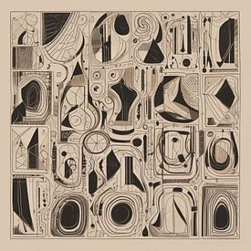 Een modern abstract zwart wit jugendstil tekening. van J.a Dijkstra