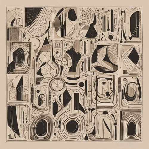 Een modern abstract zwart wit jugendstil tekening.