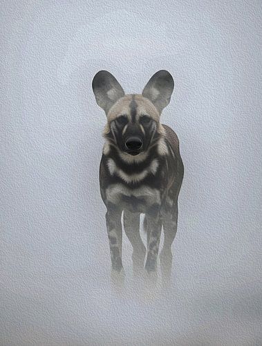 Majestueuze Afrikaanse Wilde Hond Mistig Mist Impasto Wildlife Portret