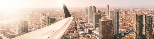 Vliegtuigvleugel boven Frankfurt