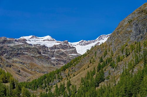 Uitzicht vanuit het Noord Italiaanse Staffal richting de besneeuwde Alpen