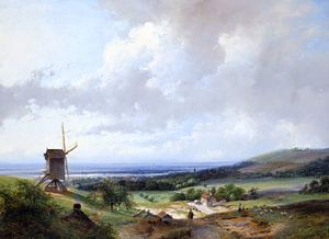 Andreas Schelfhout, HERDEN UND EIN RUTSCHER NACH EINER MOLINE, HAARLEM IM HINTERGRUND - 1837