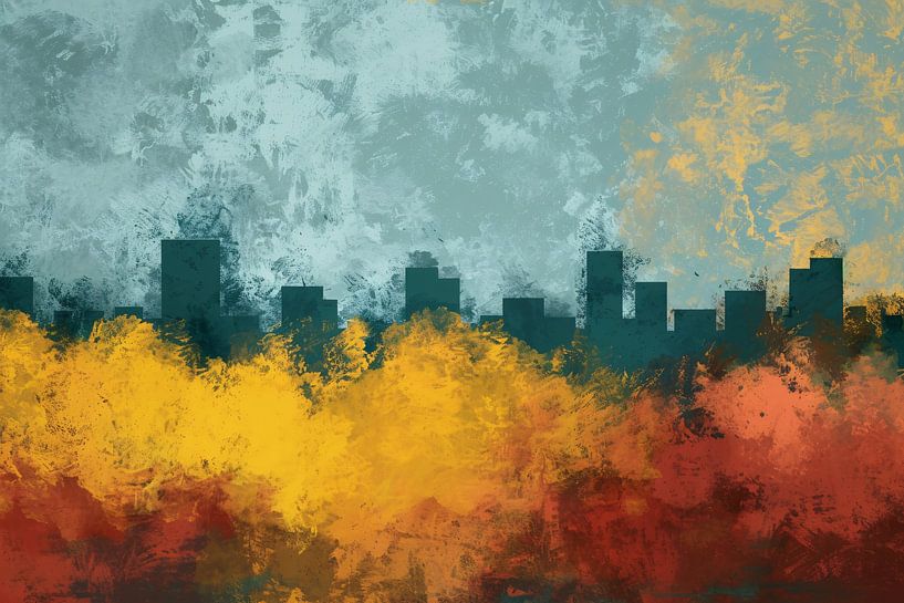 Kleurrijke abstracte skyline met natuur van Art & Soul Creations
