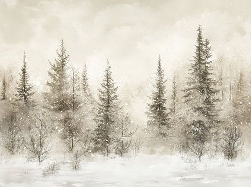 Rustic Winter Forest Painting