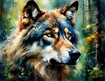 La faune et la flore en aquarelle - Loup 7 sur Johanna's Art