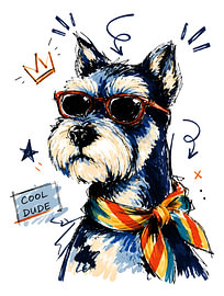 Cool Dude Schnauzer Dog with Sunglasses – Funny Hand-Drawn Art by Ramy Salah Hefny