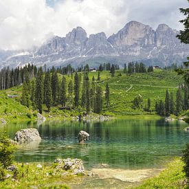 Spectacular mountain photo of the famous Three Peaks in the Dolomites - a timeless motif for all mountain lovers. Clear structures, impressive rock faces and the unmistakable alpine backdrop make this picture the highlight of any wall. by Miriam Schwarzfischer