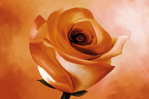 Schilderij van een roos in oranje kleuren