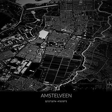 Zwart-witte landkaart van Amstelveen, Noord-Holland. van Rezona