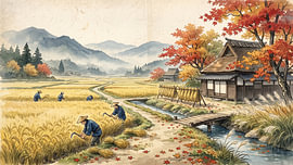 Herbsternte unter dem japanischen Berghimmel von my pixel art