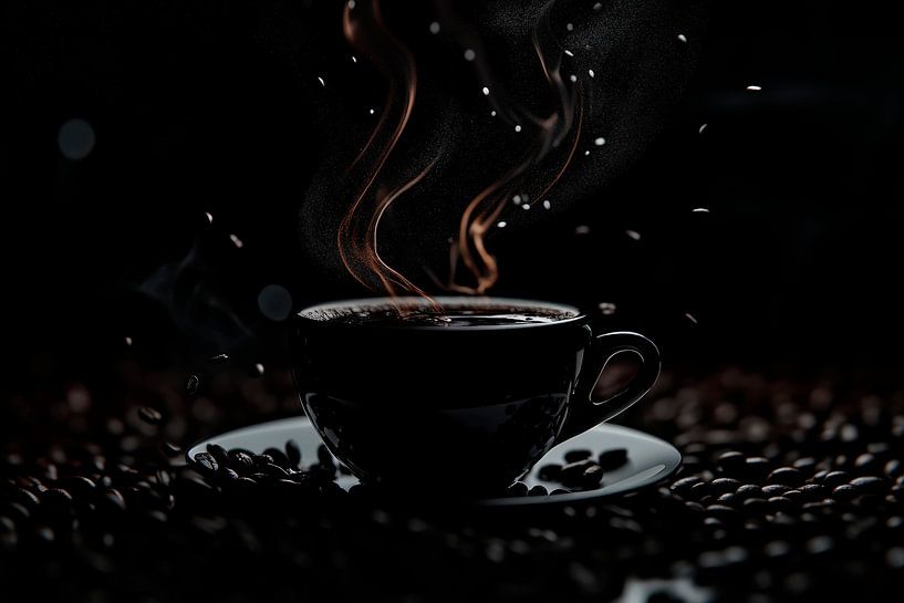 Dampfer Kaffee in stilvollem Schwarz von Poster Art Shop