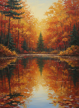 Reflexion zum goldenen Herbst: Waldlandschaft im Impasto-Stil