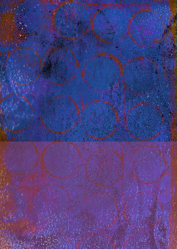 Abstract modern schilderij. Organische vormen in blauw, paars en roestbruin