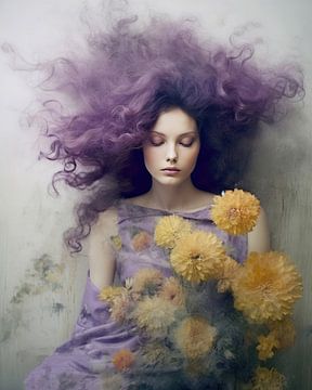 Porträt "Flower Power in Lila und Gelb" von Carla Van Iersel
