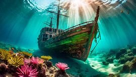 Verloren plaatsen schip onder water